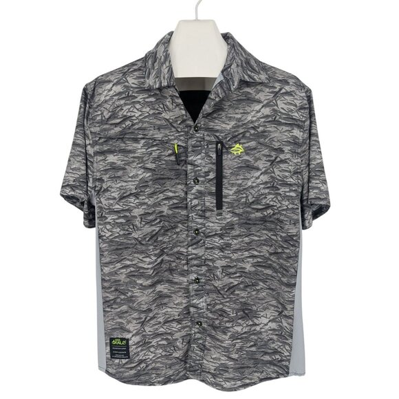 Loco Kaile Performance Button Up Shirt Men Size L Fish Print Outdoor Fishing Y2K - Picture 1 of 12